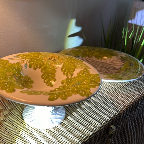 Vintage 'Tropical Palm' Hand Made Designer Laurie Gates Collection Compote - Picture 2 of 11